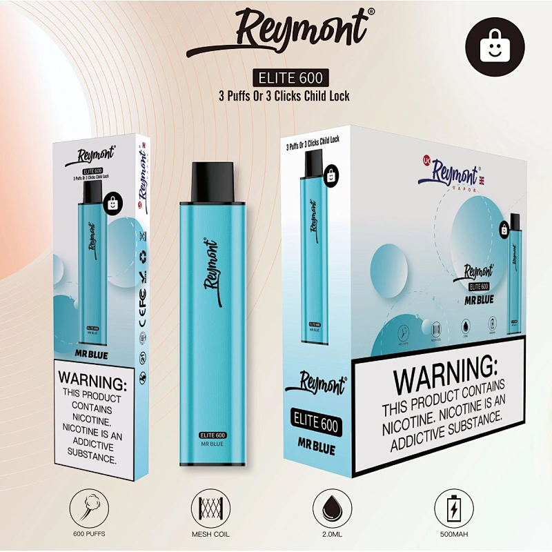 Reymont Elite 600 PUFFS Business Style Conciseness Disposable Electronic Cigarette Vape Pen Mesh Coil a Greater Flavour Delivery Until the Last Puff